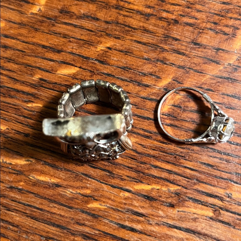 Silver-Tone Owl Statement Ring with Black Accents plus other ring with large cry - Picture 2 of 2